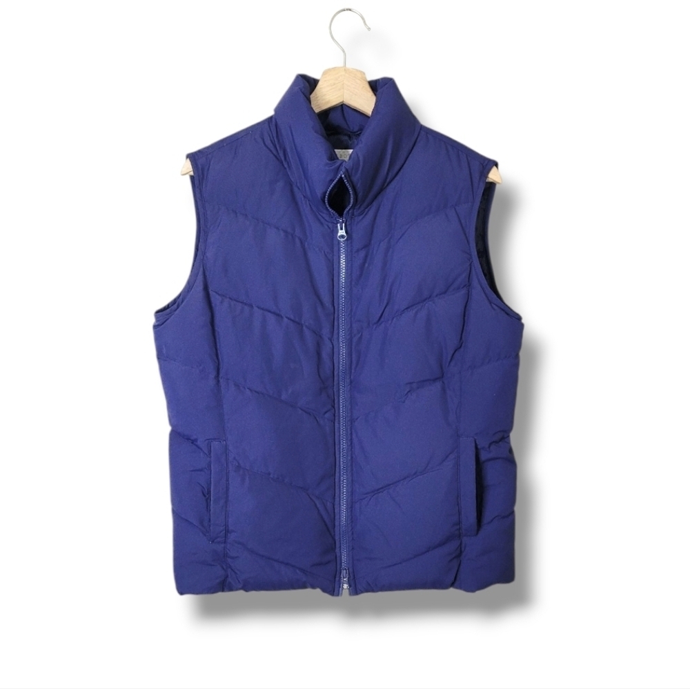 Talbots Goose Down Puffer Vest Size MP Quilted Full Zip Navy Blue